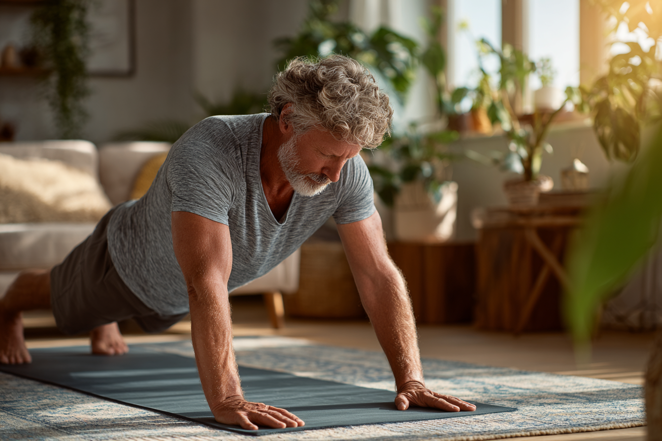 Чоловік середнього віку розмовляє з інструктором у затишній кімнаті